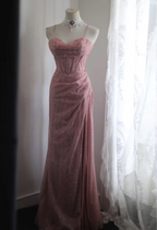 Elegant Pink Mermaid Spaghetti Strap Sequined Long Formal Prom Dress