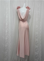 Elegant Pink Sleeveless 3D Floral Crew Neck Satin Long Formal Prom Dress
