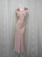 Elegant Pink Sleeveless 3D Floral Crew Neck Satin Long Formal Prom Dress