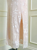 Elegant Pink Slim Halter Neck Jacquard Slit Long Formal Prom Dress