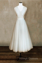 Elegant Pleated Tulle Midi Prom Party Dresses