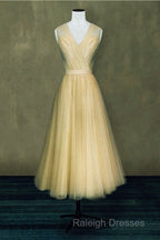 Elegant Pleated Tulle Midi Prom Party Dresses