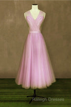 Elegant Pleated Tulle Midi Prom Party Dresses