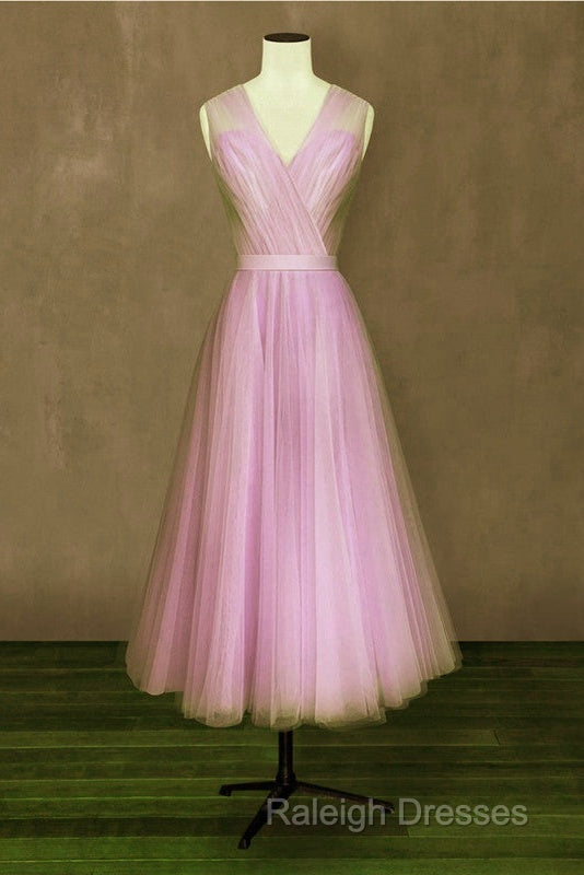 Elegant Pleated Tulle Midi Prom Party Dresses