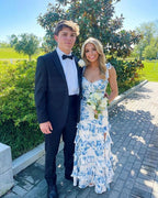 Elegant Printing Prom Dresses Sleeveless Dresses With Split