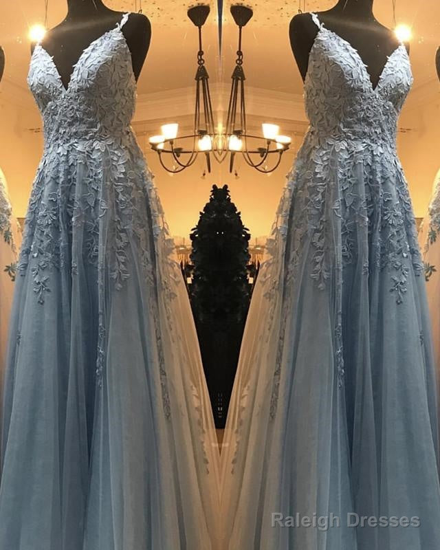 Elegant Prom Dresses Tulle V Neck Lace Embroidery