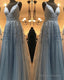 Elegant Prom Dresses Tulle V Neck Lace Embroidery