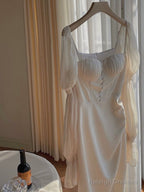 Elegant Puff Sleeve Midi Corset Maxi Prom Dresses Evening Birthday Outfits