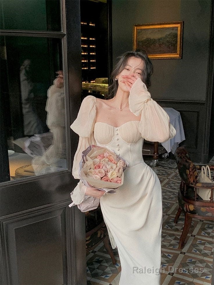 Elegant Puff Sleeve Midi Corset Maxi Prom Dresses Evening Birthday Outfits