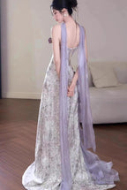 Elegant Purple Mermaid Strapless Satin Tulle Prom Dresses Long Applique Prom Gowns