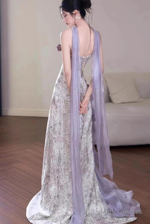 Elegant Purple Mermaid Strapless Satin Tulle Prom Dresses Long Applique Prom Gowns