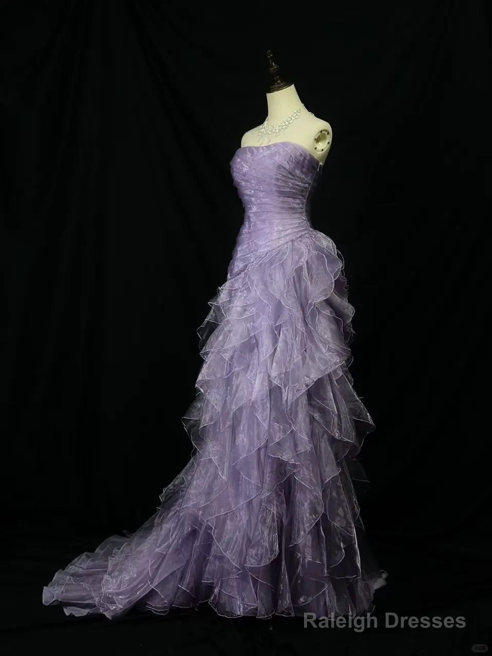 Elegant Purple Mermaid Strapless Tulle Layered Long Prom Dress Formal Evening Dress Secondary image