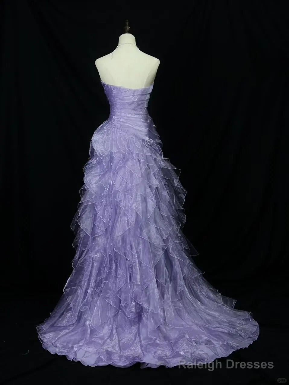 Elegant Purple Mermaid Strapless Tulle Layered Long Prom Dress Formal Evening Dress