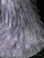 Elegant Purple Mermaid Strapless Tulle Layered Long Prom Dress Formal Evening Dress