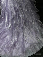 Elegant Purple Mermaid Strapless Tulle Layered Prom Dresses Long Prom Dresses