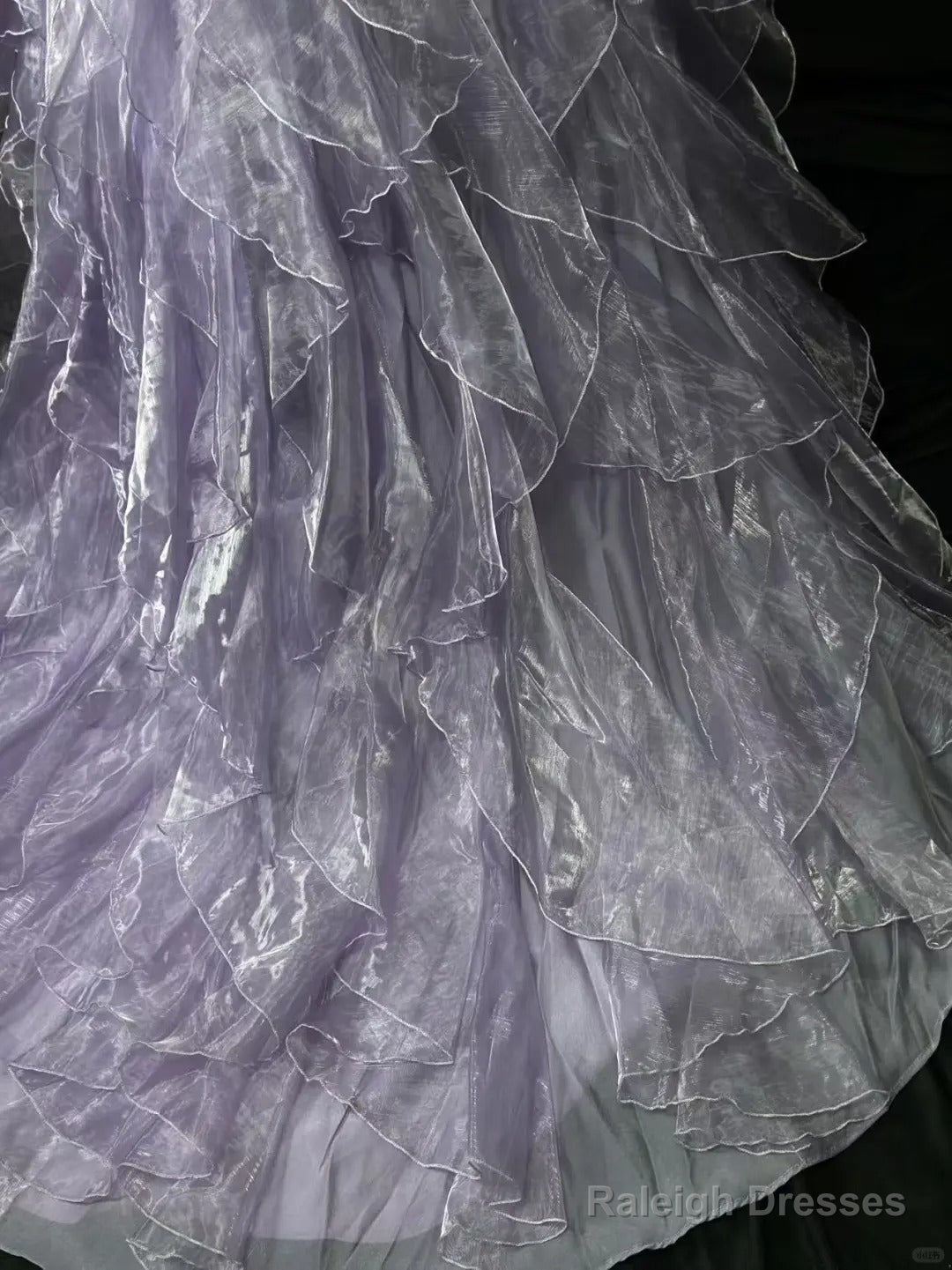 Elegant Purple Mermaid Strapless Tulle Layered Prom Dresses Long Prom Dresses