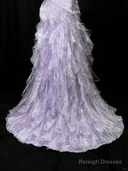 Elegant Purple Mermaid Strapless Tulle Layered Prom Dresses Long Prom Dresses