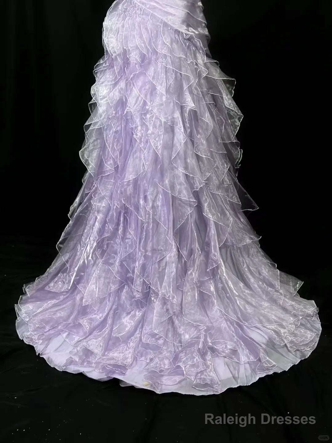 Elegant Purple Mermaid Strapless Tulle Layered Prom Dresses Long Prom Dresses