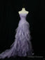 Elegant Purple Mermaid Strapless Tulle Layered Prom Dresses Long Prom Dresses