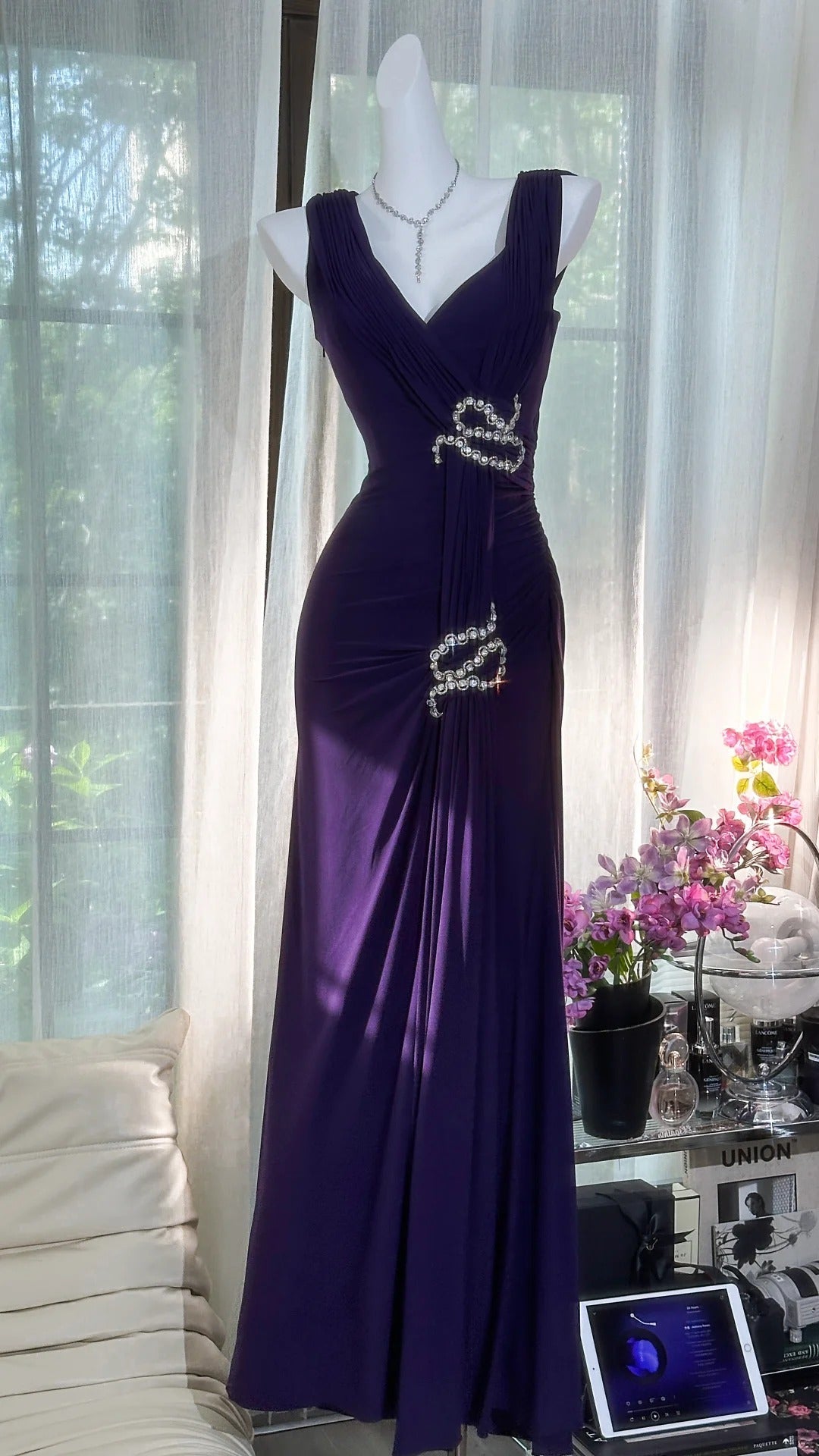 Elegant Purple Strapless Chiffon Long Formal Prom Dress Secondary image