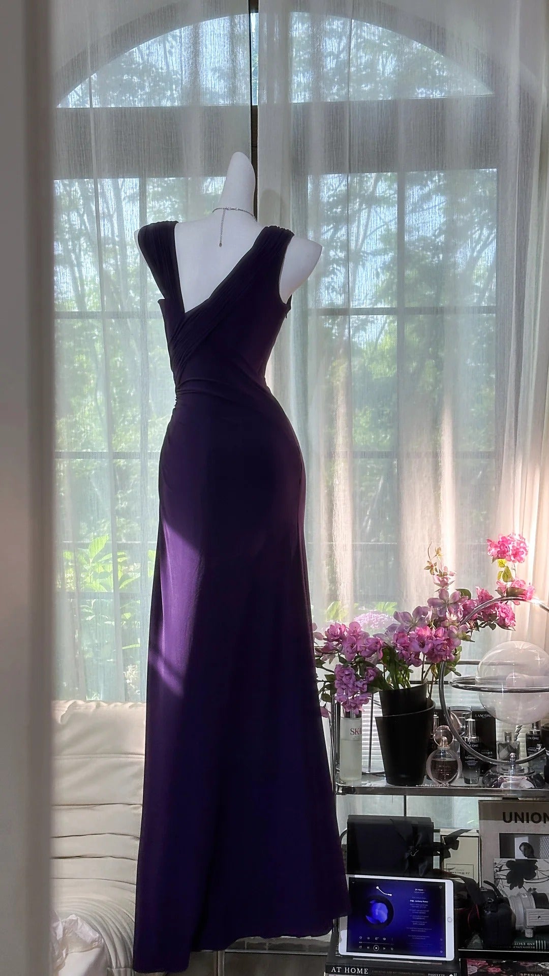 Elegant Purple Strapless Chiffon Long Formal Prom Dress