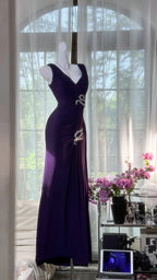 Elegant Purple Strapless Chiffon Long Formal Prom Dress