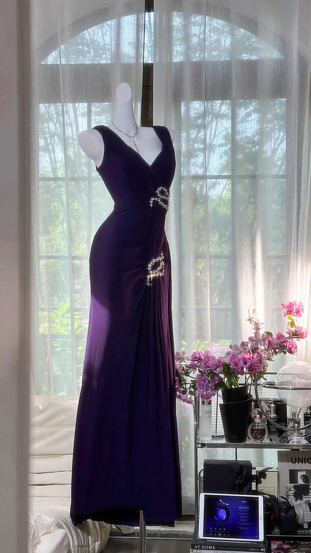 Elegant Purple Strapless Chiffon Long Formal Prom Dress