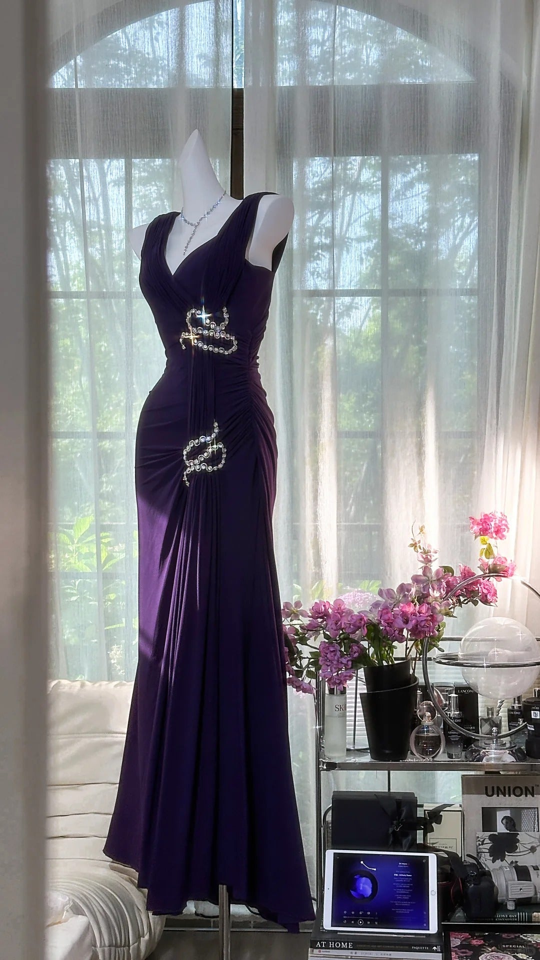 Elegant Purple Strapless Chiffon Long Formal Prom Dress