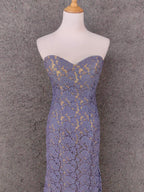 Elegant Purple Sweetheart Neck Split Lace Long Formal Prom Dress