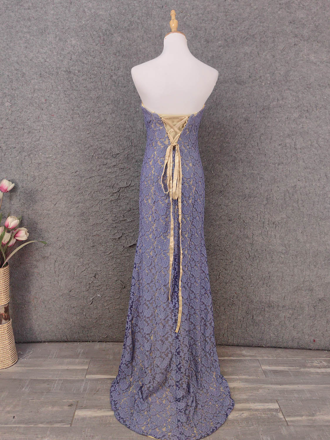 Elegant Purple Sweetheart Neck Split Lace Long Formal Prom Dress