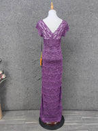 Elegant Purple V-Neck Lace Long Formal Prom Dress