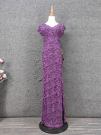 Elegant Purple V-Neck Lace Long Formal Prom Dress