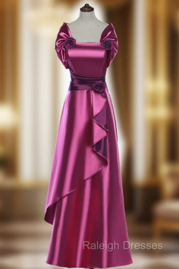Elegant Rose Satin Flower Mother Of The Bride Dress With Jacket Main image