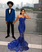 Elegant Royal Blue Sequin Beaded Appliques Mermaid Prom Dresses Prom Dresses