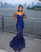Elegant Royal Blue Sequin Beaded Appliques Mermaid Prom Dresses Prom Dresses
