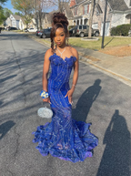 Elegant Royal Blue Sequin Beaded Appliques Mermaid Prom Dresses Prom Dresses