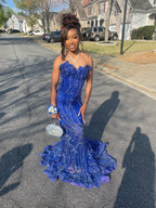Elegant Royal Blue Sequin Beaded Appliques Mermaid Prom Dresses Prom Dresses