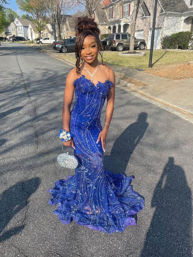 Elegant Royal Blue Sequin Beaded Appliques Mermaid Prom Dresses Prom Dresses