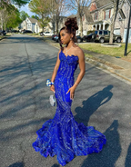 Elegant Royal Blue Sequin Beaded Appliques Mermaid Prom Dresses Prom Dresses