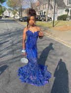 Elegant Royal Blue Sequin Beaded Appliques Mermaid Prom Dresses Prom Dresses