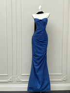 Elegant Royal Blue Mermaid Strapless Pleated Long Formal Prom Dress