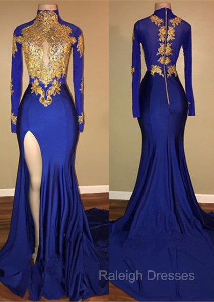 Elegant Royal Blue Prom Party GownsMermaid Long Sleeves With Appliques Secondary image