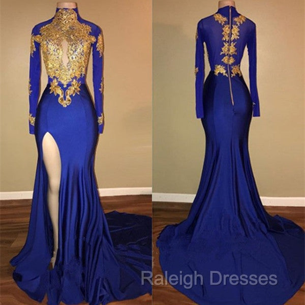 Elegant Royal Blue Prom Prom GownMermaid Long Sleeves With Appliques