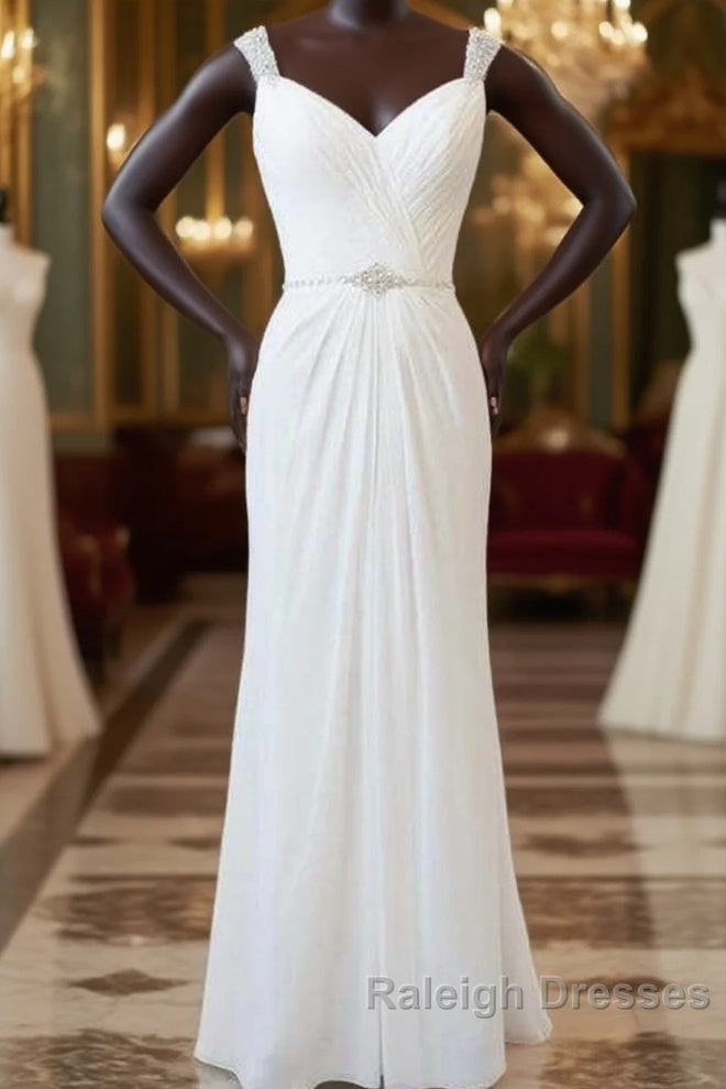 Elegant Ruffle Beading Chiffon Sheath Wedding Dresses Main image