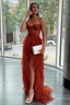 Elegant Rust Tiered Ruffles Tulle Prom Dresses