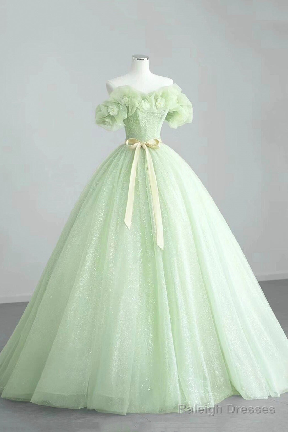 Elegant Sage Green Long Formal Dress, A-Line Off The Shoulder Evening Party Dress Main image