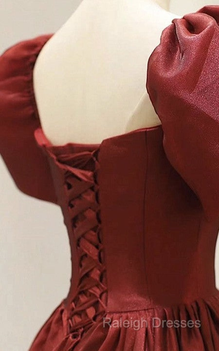 Elegant Satin A Line Ankle-length Short Sleeve Evening Dress with Ruching Secondary image