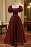 Elegant Satin A Line Ankle-length Short Sleeve Prom Dress with Ruching