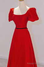 Elegant Satin Long Prom Dress, Simple A-Line Red Evening Party Dress