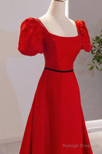 Elegant Satin Long Prom Dress, Simple A-Line Red Evening Party Dress